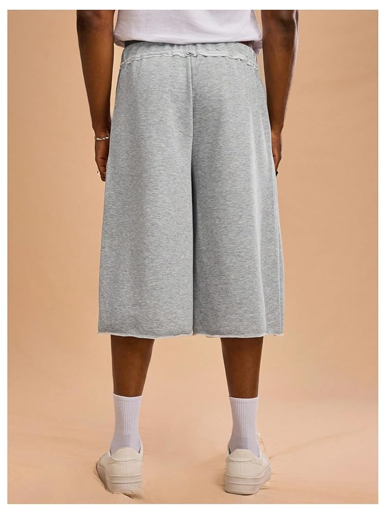 OYOANGLE Men's Capri Sweat Shorts Hip Hop Solid Below Knee